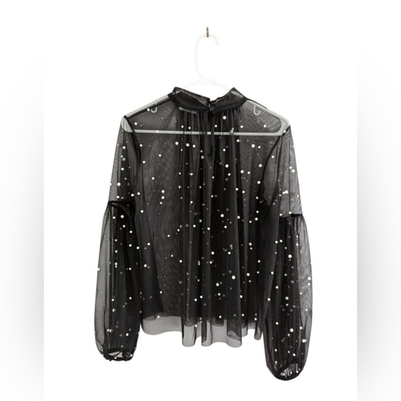 Forever 21 Sheer Mesh Pearl Embellished Blouse Black Size M - Picture 4 of 7